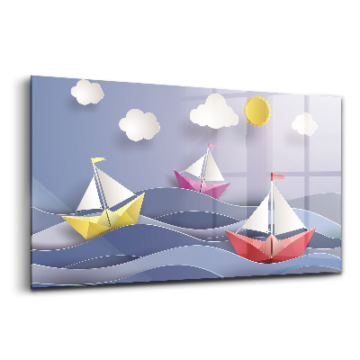 Foto-obraz szklany Origami kolorowe żaglówki