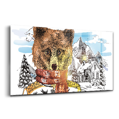 Obraz szklany Niedźwiedź w szaliku