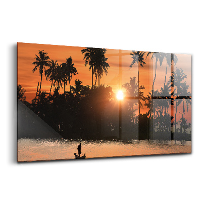 Obraz szklany Zachód słońca palmy wakacje