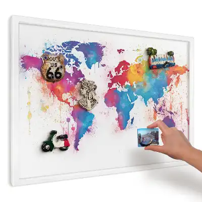 Akwarelowa mapa świata tablica magnetyczna na lodówkę
