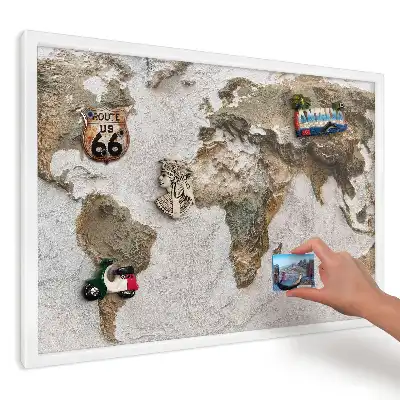 Tablica magnetyczna Reliefowa mapa ziemi w białej ramie