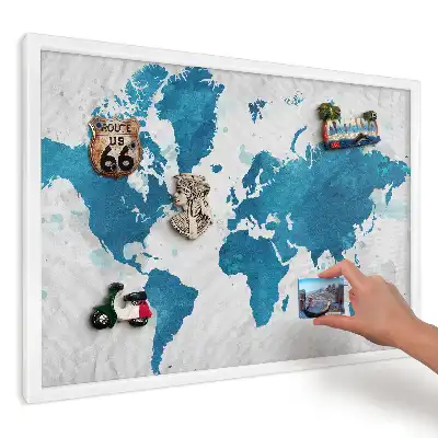 Ozdobna tablica magnetyczna Mapa akwarela na niebieskim tle