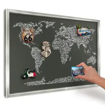Tablica magnetyczna z mapą świata w srebrnej ramce