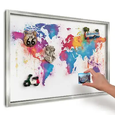 Tablica magnetyczna na magnesy z podróży Akwarelowa mapa świata