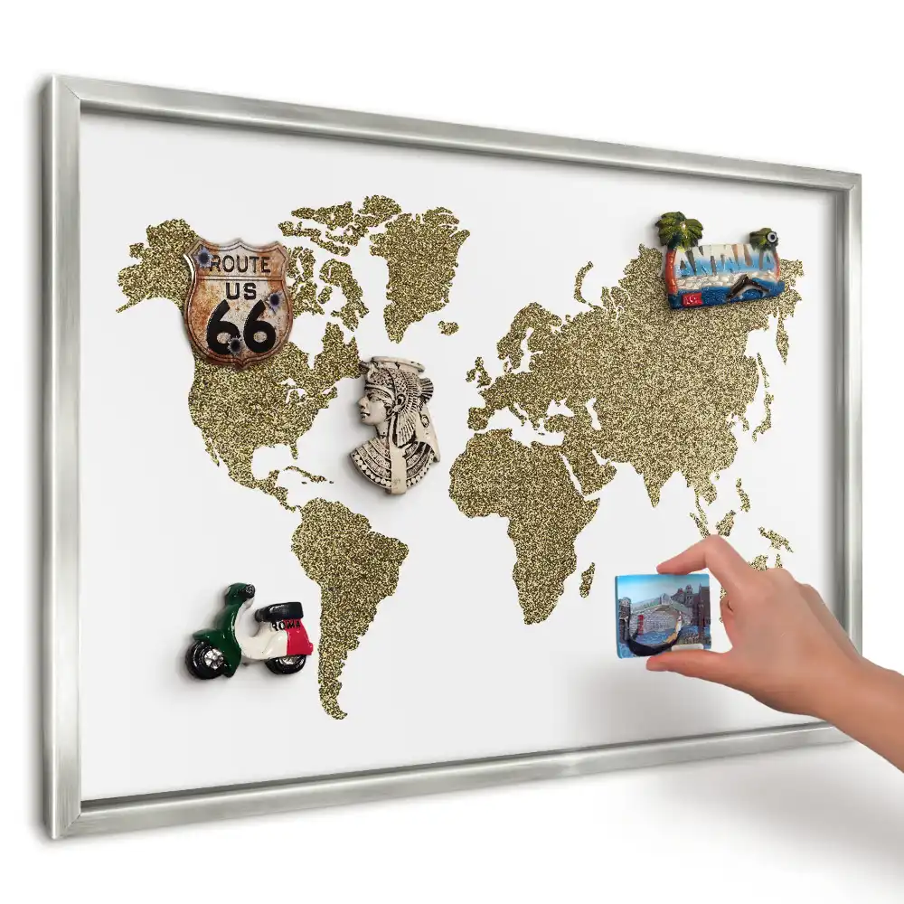 Tablica magnetyczna w srebrnej ramce Mapa z żółtych ziaren