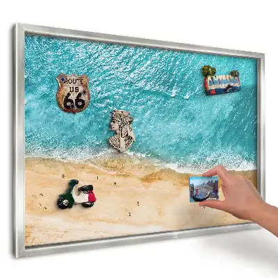 Tablica magnetyczna na magnesy do kuchni z motywem turkusowej wody i plaży