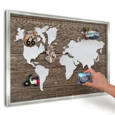 Tablica magnetyczna na magnesy z podróży Mapa na drewnie kontrast