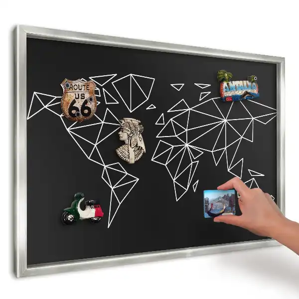 Elegancka tablica magnetyczna z geometryczną mapą na magnesy z podróży