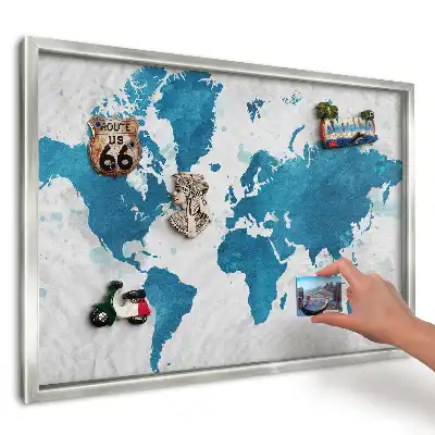 Tablica na magnesy do kuchni Mapa akwarela niebieskie tło