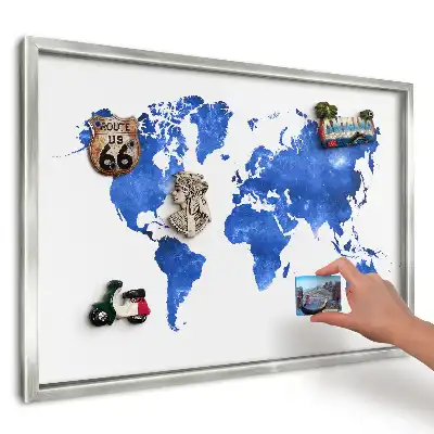Tablica magnetyczna Kosmiczna mapa świata w srebrnej ramce