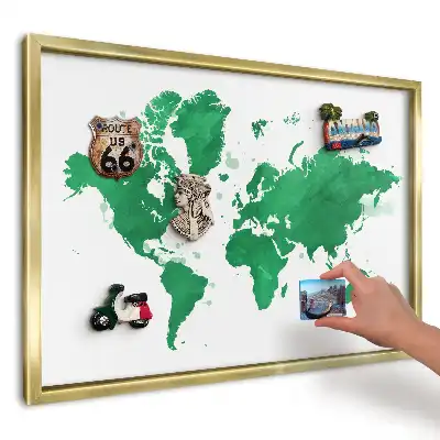 Zielona mapa akwarelowa tablica na ścianę na magnesy