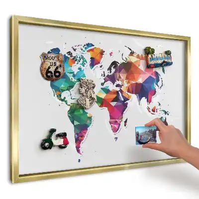 Tablica magnetyczna Geometryczna mapa świata w złotej ramie
