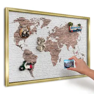 Tablica na magnesy Mapa na ceglanej ścianie w złotej ramie