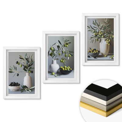 Zestaw 3 obrazów w ramie Oliwne inspiracje w minimalistycznym stylu