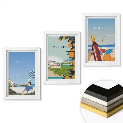 Zestaw 3 obrazów w ramie Włoskie wakacje Amalfi Positano Capri