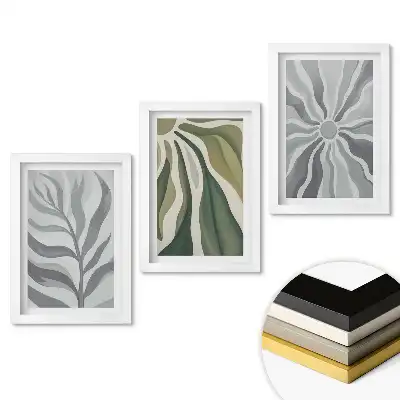 Zestaw 3 obrazów w ramie Roślinne inspiracje w stylu minimalistycznym