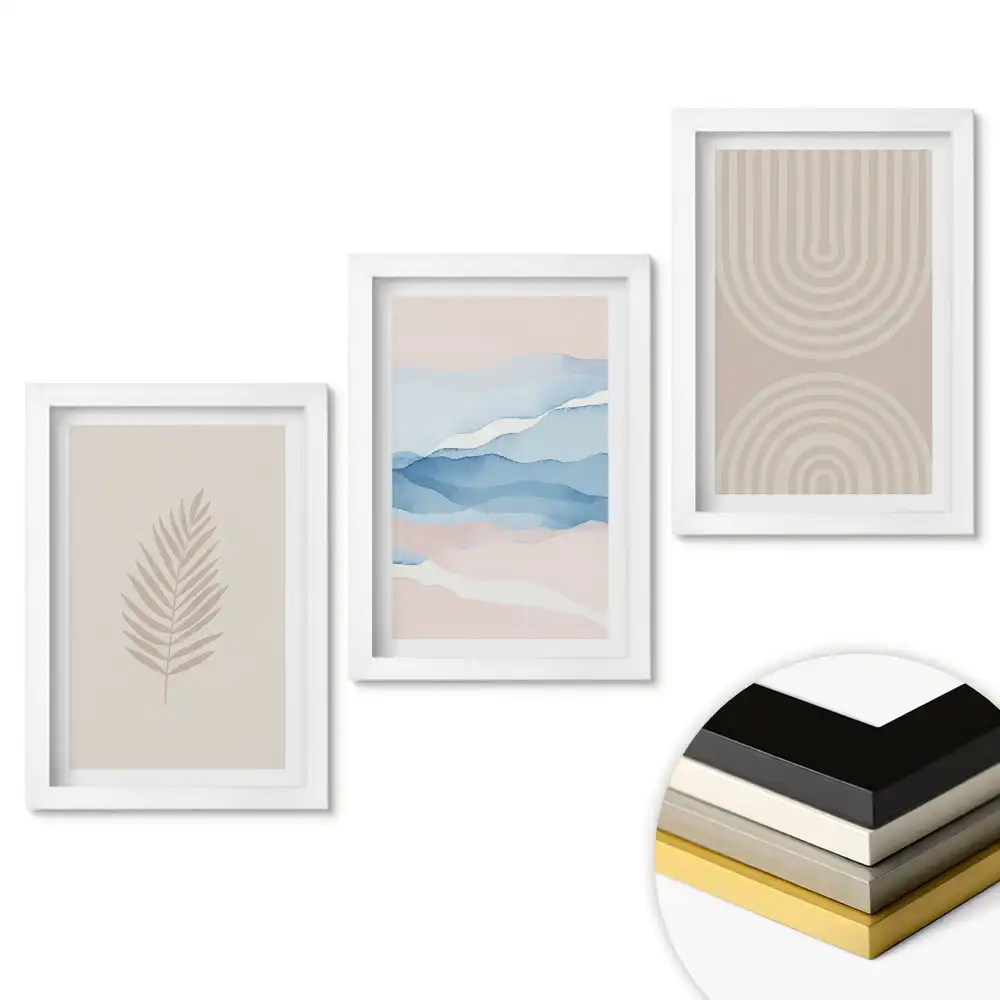 Zestaw minimalistycznych obrazów do salonu w pastelowych kolorach