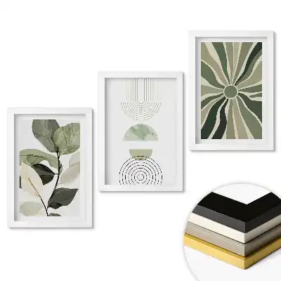 Zestaw 3 obrazów w ramie Zielone inspiracje w stylu minimalistycznym