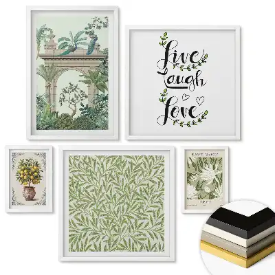 Galeria ścienna z inspiracjami do wnętrz w stylu botanicznym