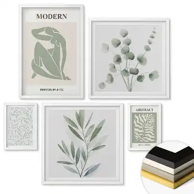 Zestaw nowoczesnych grafik roślinnych do galerii ściennej