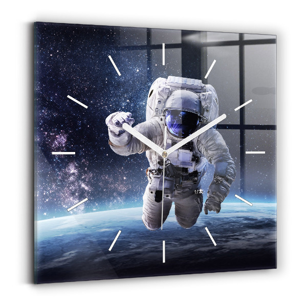 Zegar szklany 30x30 Astronauta na tle Ziemi