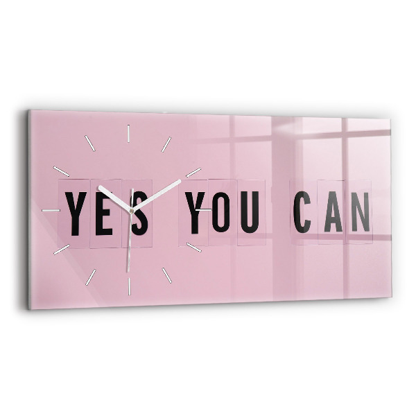 Zegar szklany 60x30 Napis "Yes You Can"