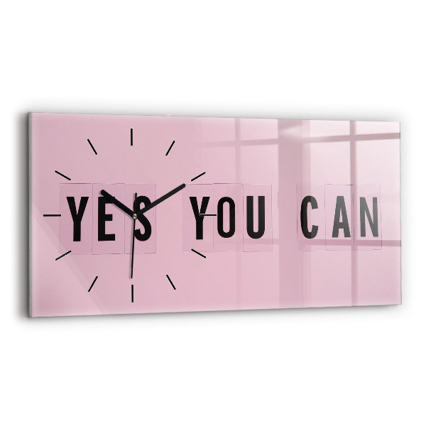 Zegar szklany 60x30 Napis "Yes You Can"