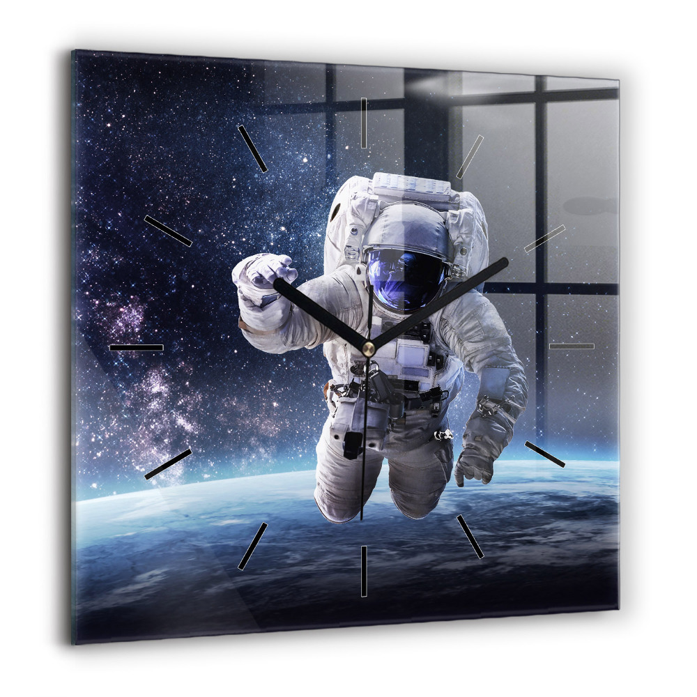 Zegar szklany 60x60 Astronauta na tle Ziemi