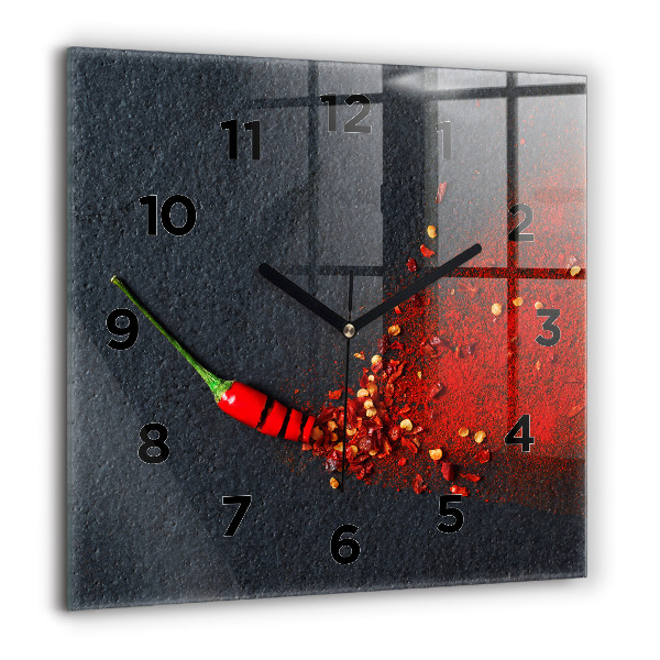 Zegar szklany 60x60 Przyprawa czerwona papryka