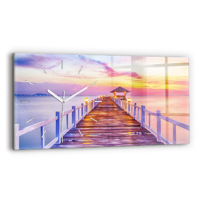 Zegar szklany poziomy Most w porcie wieczorem