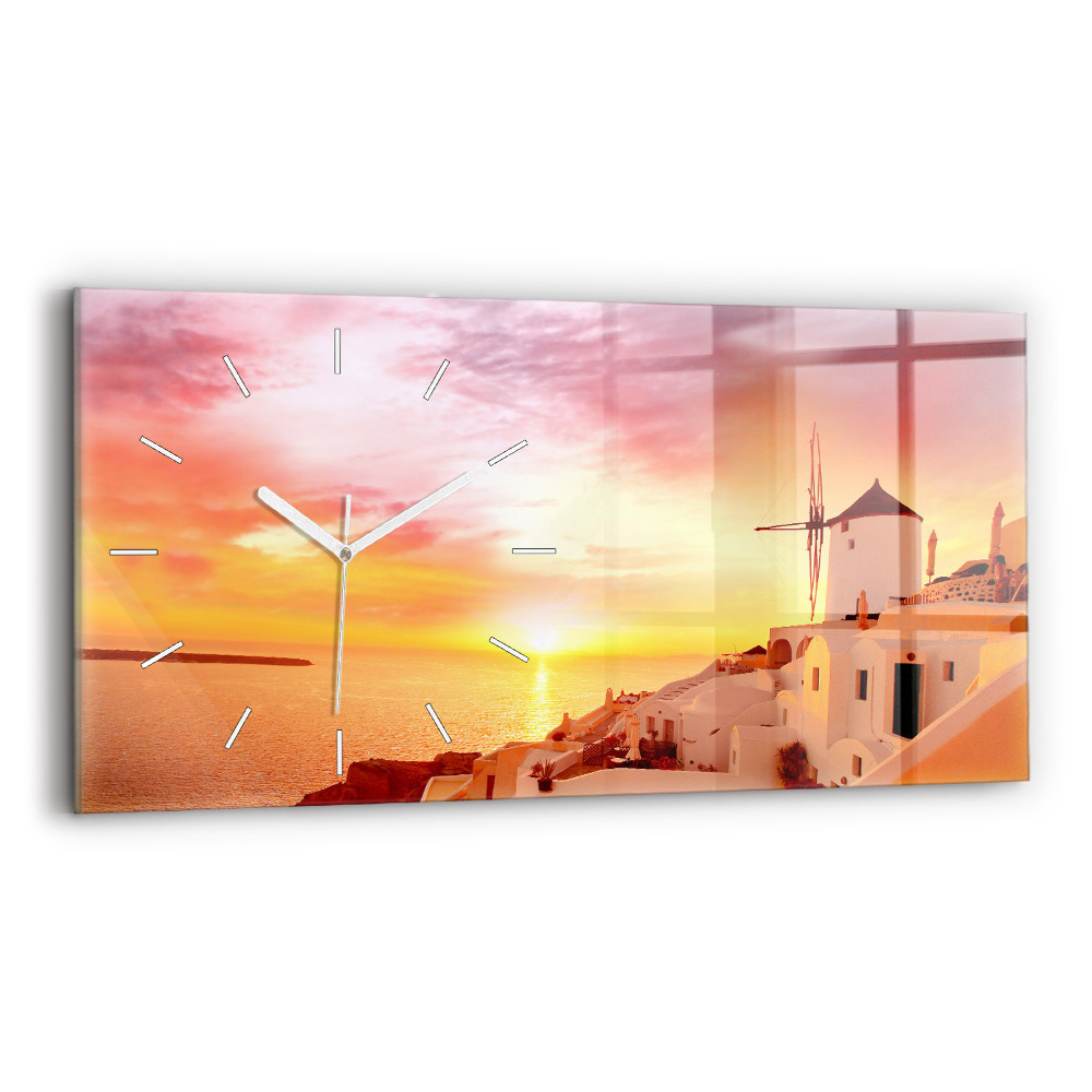 Zegar szklany poziomy Stary wiatrak w Santorini