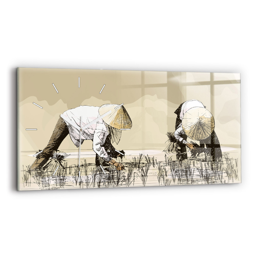 Zegar szklany poziomy Kobieta zbierająca ryż