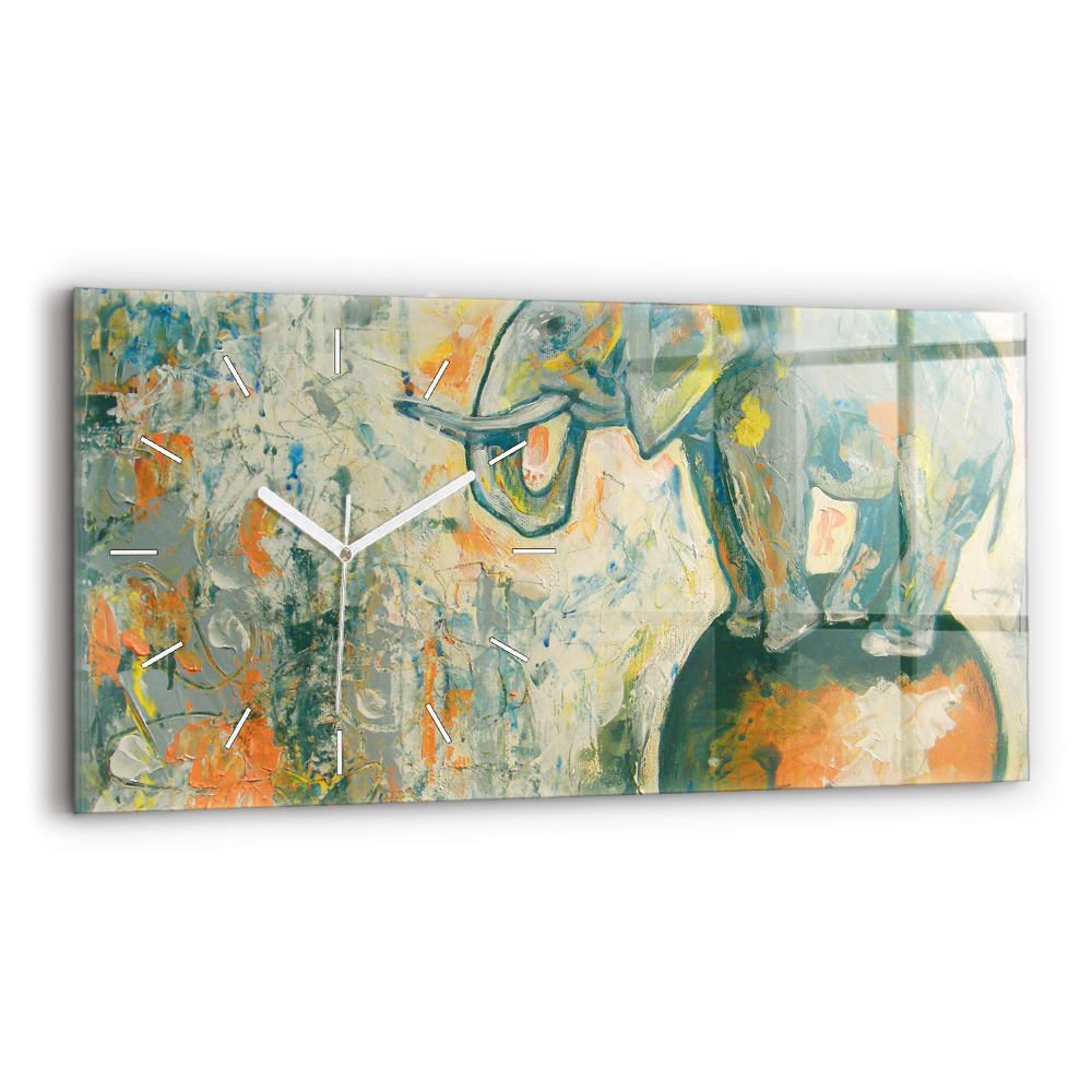 Zegar szklany poziomy Malowana postura słonia