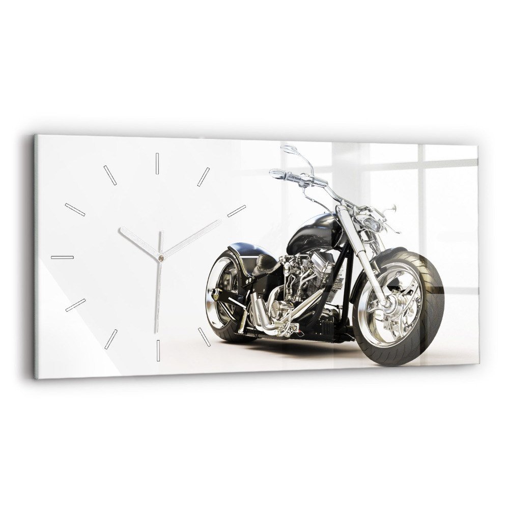 Zegar szklany poziomy Czarny motocykl