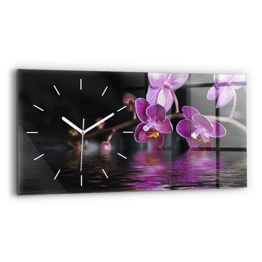 Zegar szklany poziomy Kwiat orchidei na wodzie