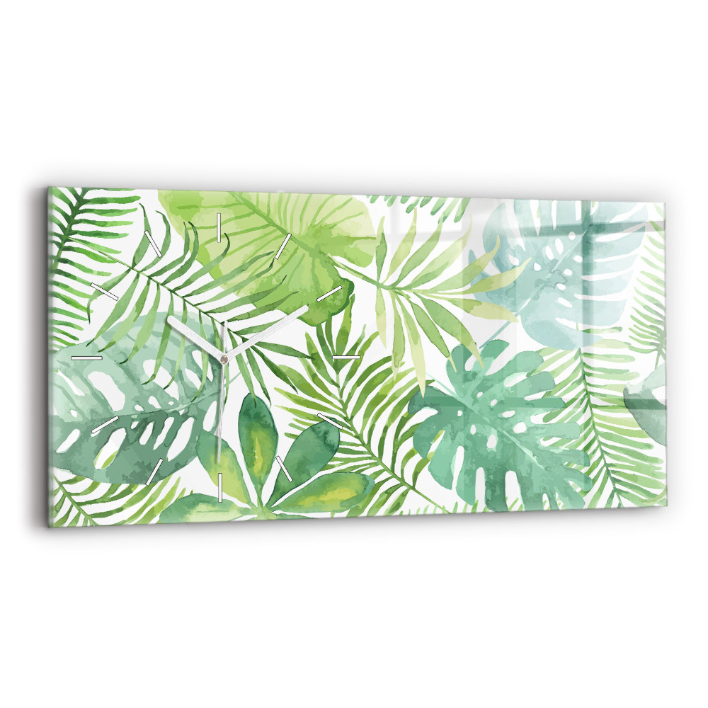 Zegar szklany poziomy Zielone liście