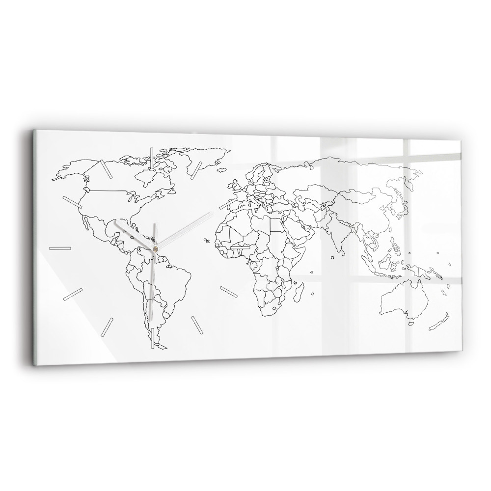 Zegar szklany poziomy Konturowa mapa świata