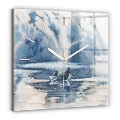 Zegar ścienny kwadratowy Zimowe jezioro Łódka