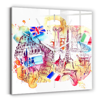 Zegar ścienny kwadratowy Atrakcyjne kraje świata