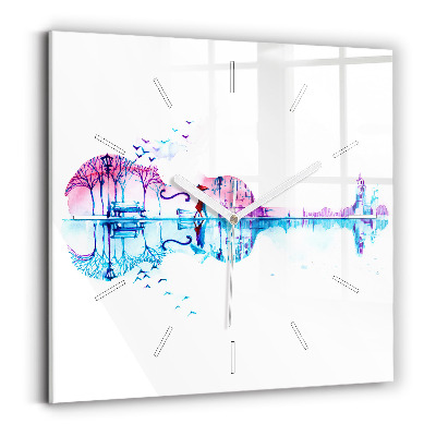 Zegar ścienny kwadratowy Wiolonczela park jezioro