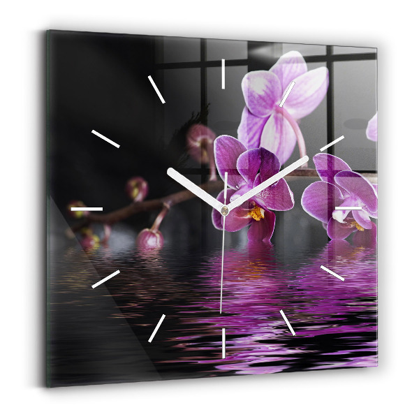 Zegar ścienny kwadratowy Kwiat orchidei na wodzie