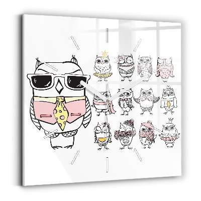 Zegar kwadratowy Plakat vintage z sowami