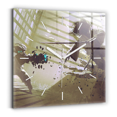 Zegar kwadratowy Walka robota i samuraja