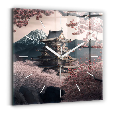 Zegar szklany kwadratowy Wieża i kwiaty w Azji