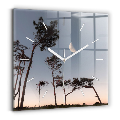 Zegar szklany kwadratowy Półksiężyc i drzewa