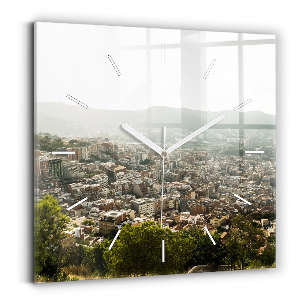 Zegar szklany kwadratowy Barcelona widok Montjuic