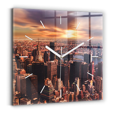 Zegar szklany kwadratowy Panorama miasta zachód