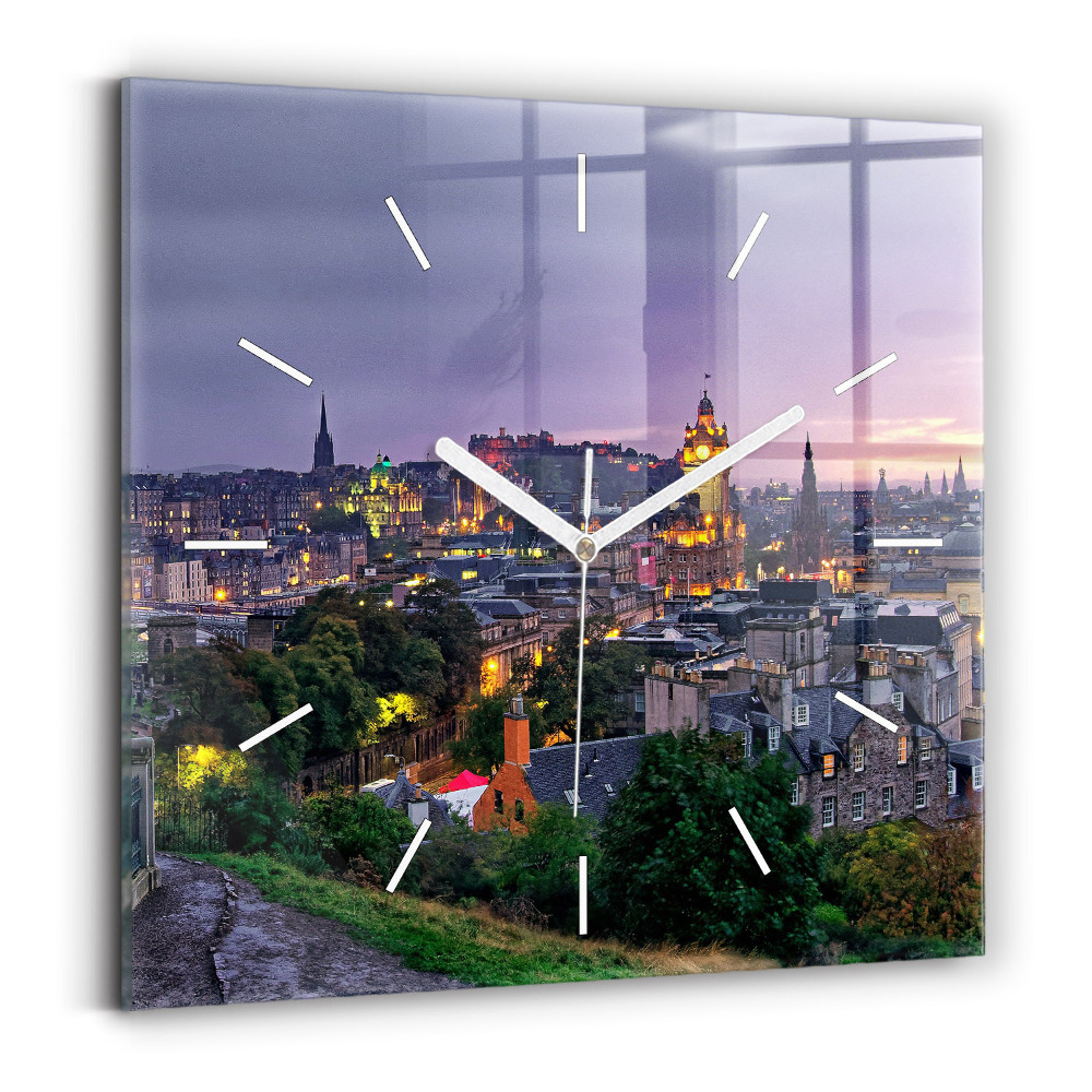 Zegar szklany kwadratowy Edynburg z Calton Hill
