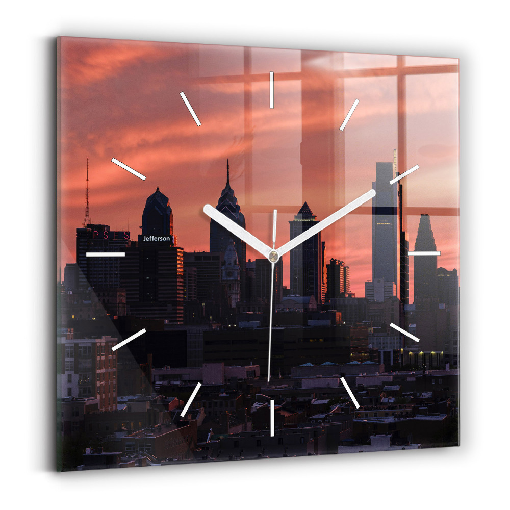 Zegar szklany kwadratowy Panorama miasta Philadelphia