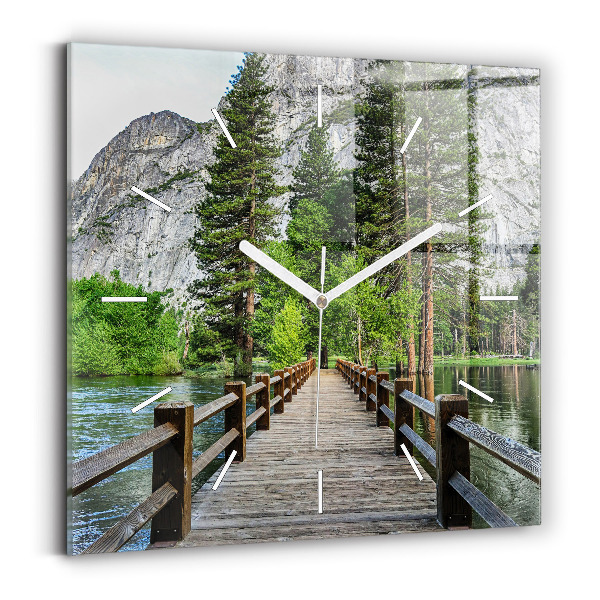 Zegar szklany kwadratowy Drewniany most Yosemite